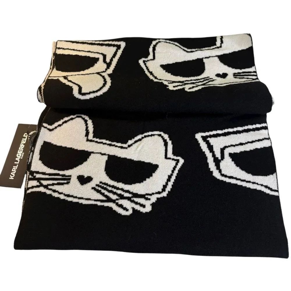 Karl Lagerfeld Paris XoXo Black & White Cat Design Unisex Scarf